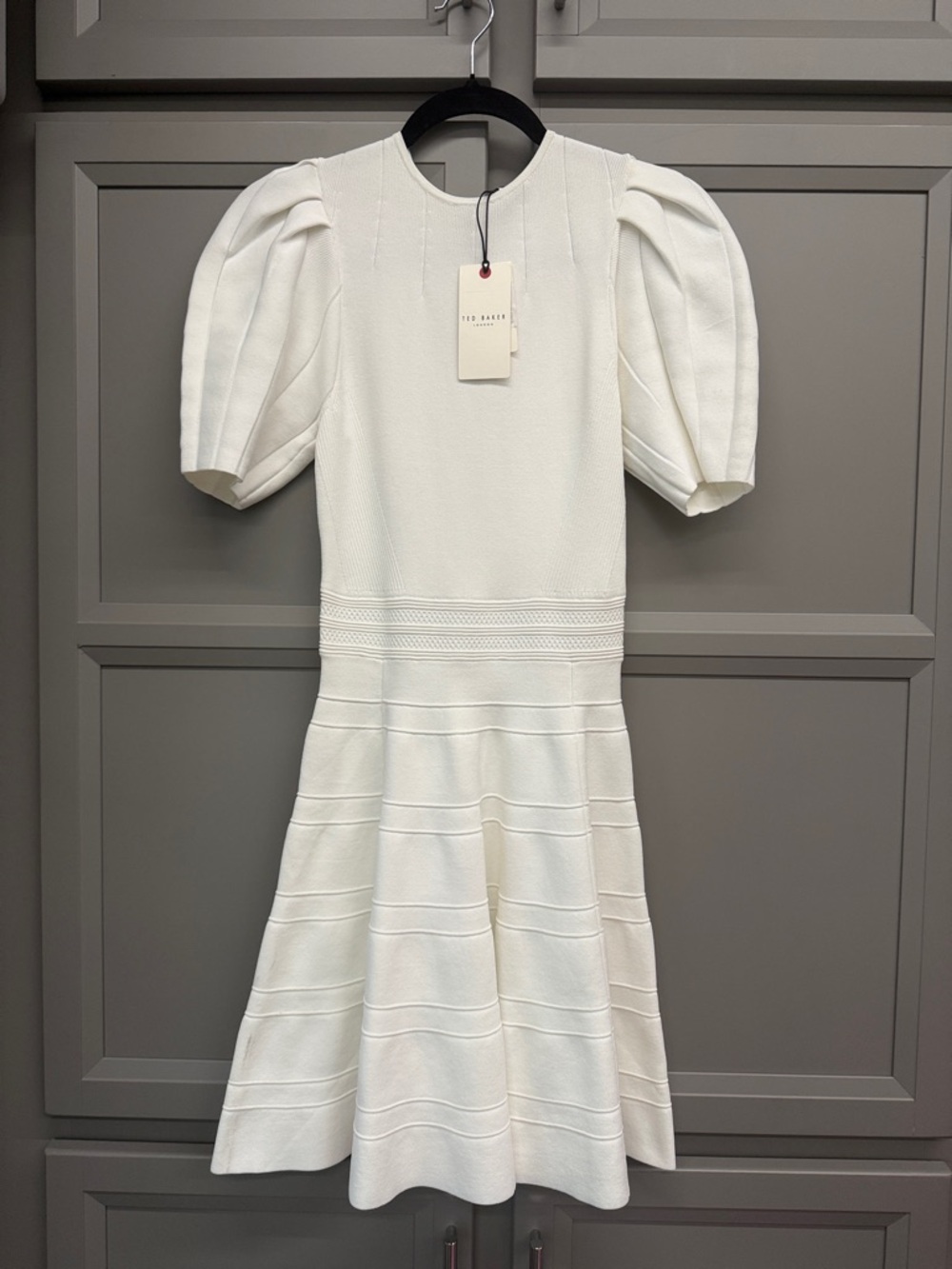 Ted Baker Ivory Knit Puff-Sleeve Midi Dress